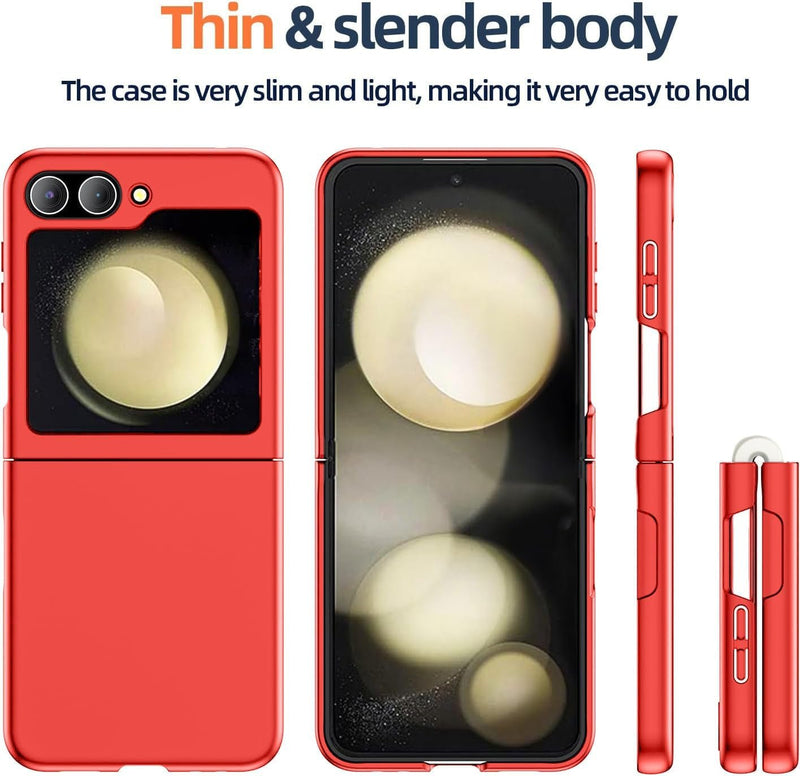 For Samsung Galaxy Z Flip 6 Case with Front Tempered Glass, Ultra - Thin, Anti - Drop, Shockproof Protective Phone Case Hard PC Hard Cover for Samsung Galaxy Z Flip 6 5G - Red