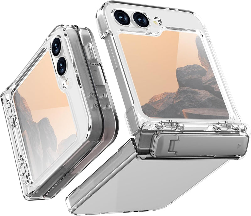 For Samsung Galaxy Z Flip 6 Case with Kickstand, Flip6 Case Phone Case with Hinge Protection Screen Protector Scratch - Resistant All - Inclusive Stand Protective Cover for Z Fold 6 Clear