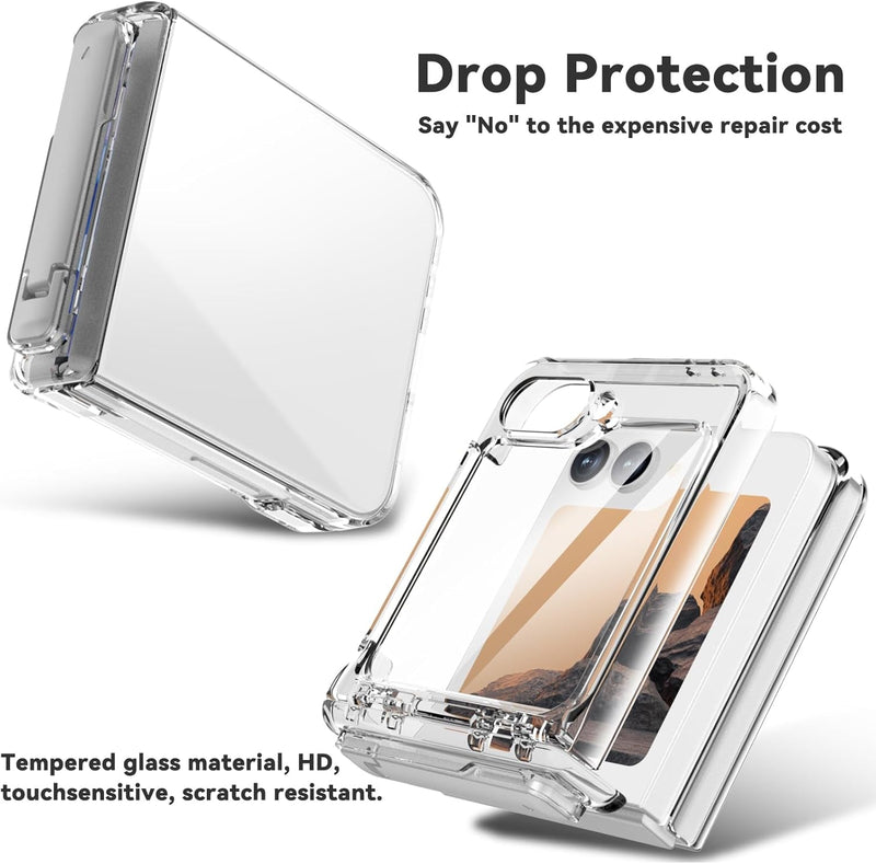 For Samsung Galaxy Z Flip 6 Case with Kickstand, Flip6 Case Phone Case with Hinge Protection Screen Protector Scratch - Resistant All - Inclusive Stand Protective Cover for Z Fold 6 Clear