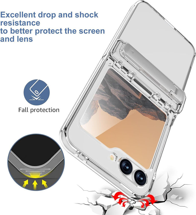 For Samsung Galaxy Z Flip 6 Case with Kickstand, Flip6 Case Phone Case with Hinge Protection Screen Protector Scratch - Resistant All - Inclusive Stand Protective Cover for Z Fold 6 Clear