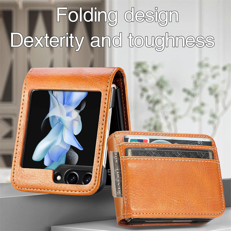 for Samsung Galaxy Z Flip 6 Wallet Case,Pu Leather Phone Cover with Credit Card Holder,Anti - Slip Protective Z Flip 6 Case for Lady,Brown