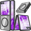 for Samsung Galaxy Z Flip 7 Case,Z Flip 7 Case [Built - In Screen Protector] [Compatible with Magsafe] Transparent Magnetic Shockproof Clear Back Slim Fit Protective Rugged Phone Cover(Clear)