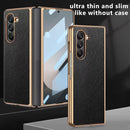 For Samsung Galaxy Z Fold 6 Case [Electroplated Frame] Leather Back