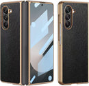 For Samsung Galaxy Z Fold 6 Case [Electroplated Frame] Leather Back