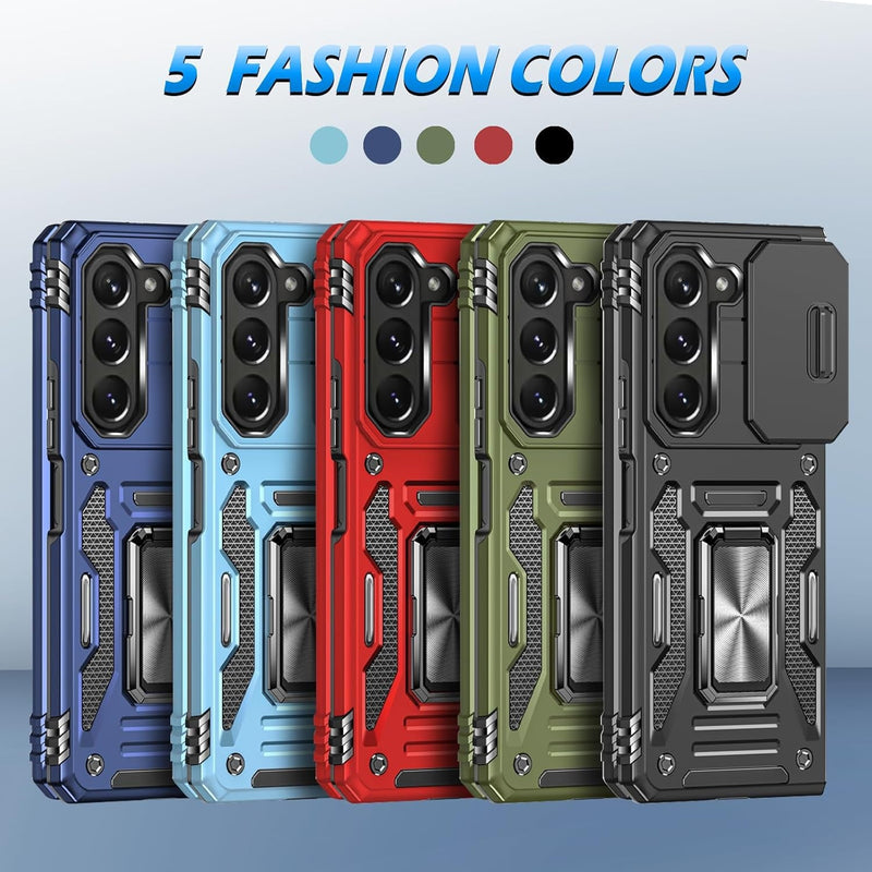For Samsung Galaxy Z Fold 6 Phone Case with Ring Kickstand & Slide Camera Cover, Shockproof Protective Bumper Fold6 Case for Galaxy Z Fold 6 5G (Black, for Samsung Galaxy Z Fold 6)
