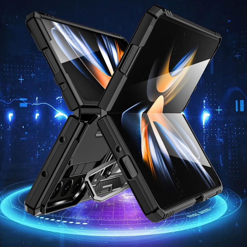 For Samsung Galaxy Z Fold 6 Phone Case with Ring Kickstand & Slide Camera Cover, Shockproof Protective Bumper Fold6 Case for Galaxy Z Fold 6 5G (Black, for Samsung Galaxy Z Fold 6)