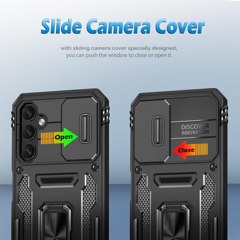 For Samsung Galaxy Z Fold 6 Phone Case with Ring Kickstand & Slide Camera Cover, Shockproof Protective Bumper Fold6 Case for Galaxy Z Fold 6 5G (Black, for Samsung Galaxy Z Fold 6)