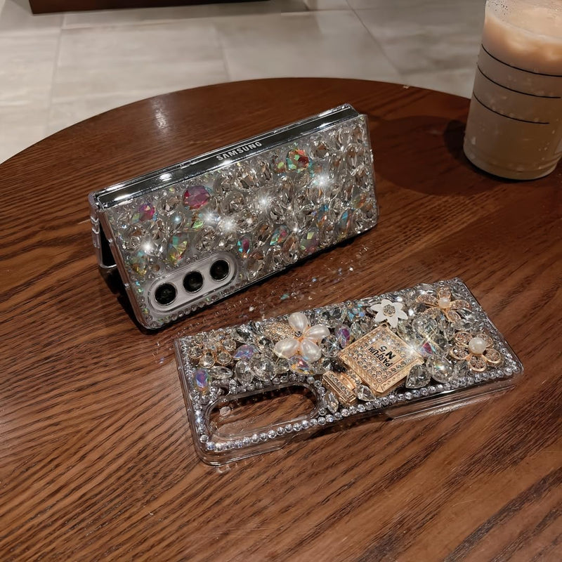 for Samsung Galaxy Z Fold 7 Case Bling Diamond Glitter Girly Design,Galaxy Fold 7 Case Handmade Holographic Sparkle Crystal Rhinestone Soft TPU Bumper Cover for Samsung Z Fold 7 for Women Girls White