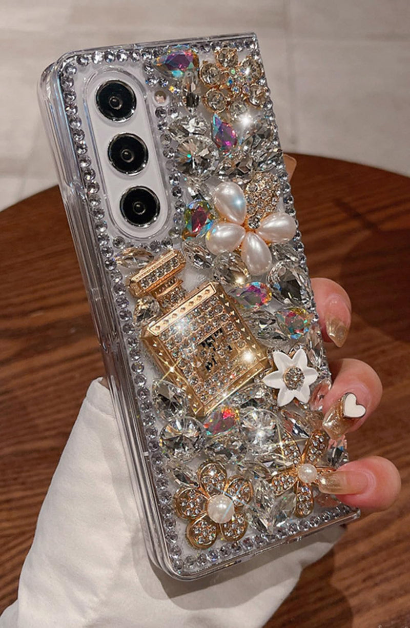 for Samsung Galaxy Z Fold 7 Case Bling Diamond Glitter Girly Design,Galaxy Fold 7 Case Handmade Holographic Sparkle Crystal Rhinestone Soft TPU Bumper Cover for Samsung Z Fold 7 for Women Girls White