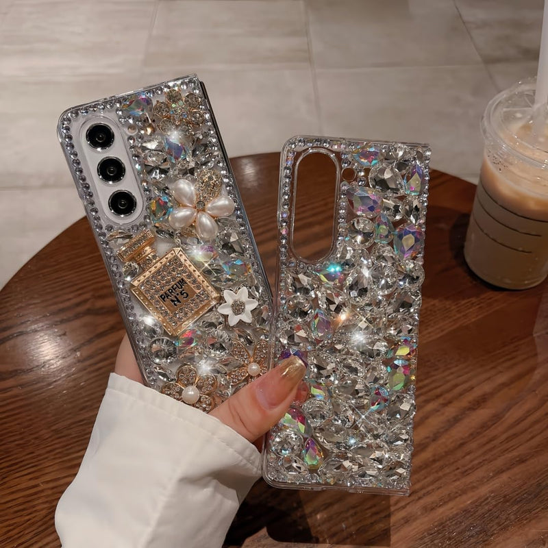 for Samsung Galaxy Z Fold 7 Case Bling Diamond Glitter Girly Design,Galaxy Fold 7 Case Handmade Holographic Sparkle Crystal Rhinestone Soft TPU Bumper Cover for Samsung Z Fold 7 for Women Girls White