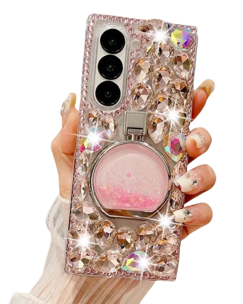 for Samsung Galaxy Z Fold 7 Case Bling Diamond Glitter Girly Design,Galaxy Fold 7 Case Handmade Holographic Sparkle Crystal Rhinestone Soft TPU Bumper Cover for Samsung Z Fold 7 for Women Girls White