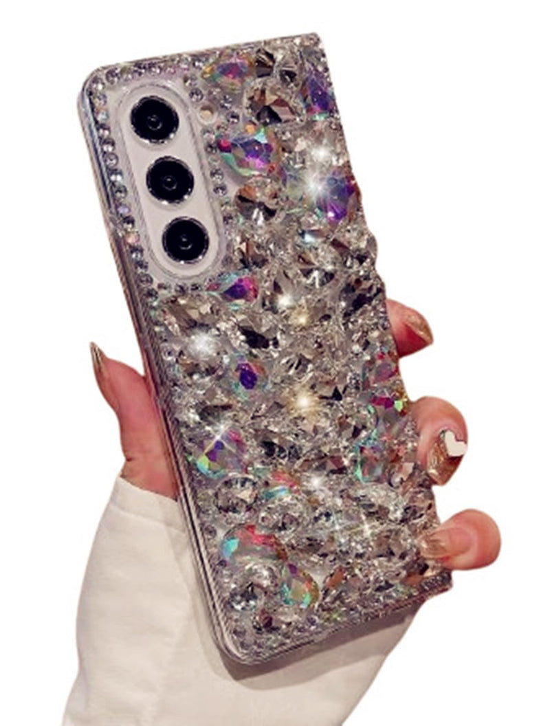 for Samsung Galaxy Z Fold 7 Case Bling Diamond Glitter Girly Design,Galaxy Fold 7 Case Handmade Holographic Sparkle Crystal Rhinestone Soft TPU Bumper Cover for Samsung Z Fold 7 for Women Girls White