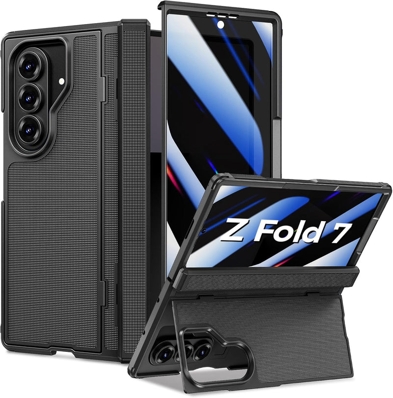 for Samsung Galaxy Z Fold 7 Case with Privacy Screen Protector, Kickstand & Hinge Protection – Rugged Hard 360° Full Body Protective Phone Cover Case for Z Fold 7 5G 2025 - Black