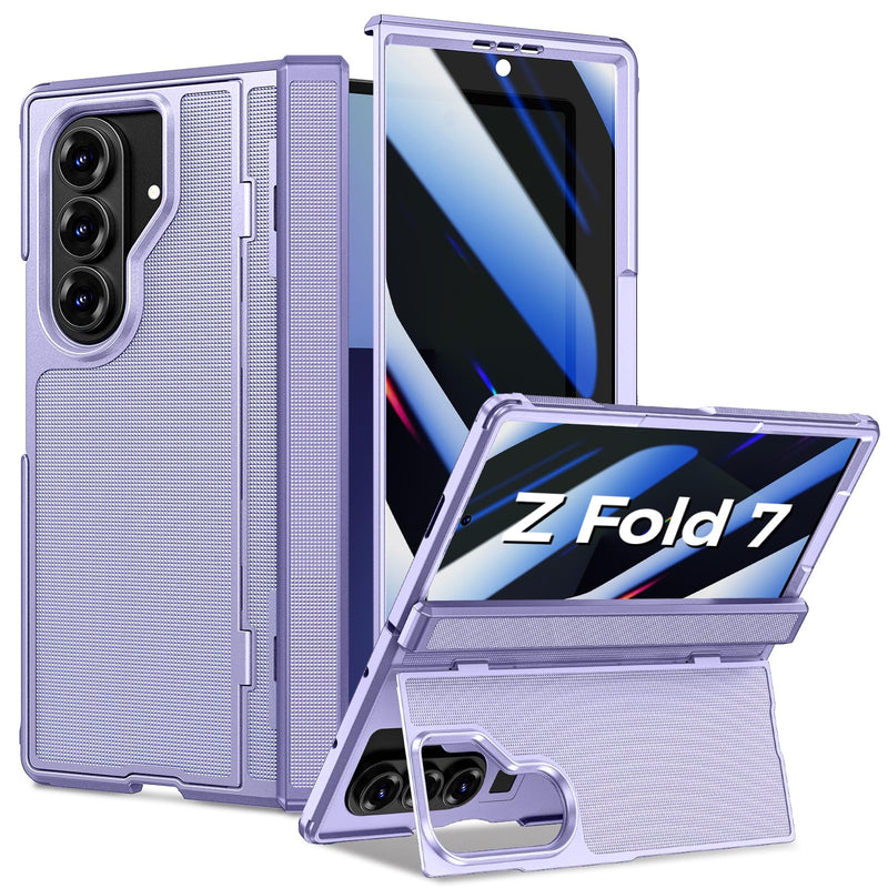 for Samsung Galaxy Z Fold 7 Case with Privacy Screen Protector, Kickstand & Hinge Protection – Rugged Hard 360° Full Body Protective Phone Cover Case for Z Fold 7 5G 2025 - Black