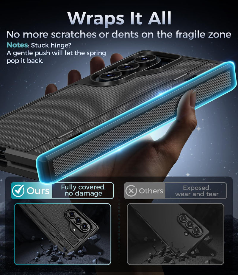 for Samsung Galaxy Z Fold 7 Case with Privacy Screen Protector, Kickstand & Hinge Protection – Rugged Hard 360° Full Body Protective Phone Cover Case for Z Fold 7 5G 2025 - Black
