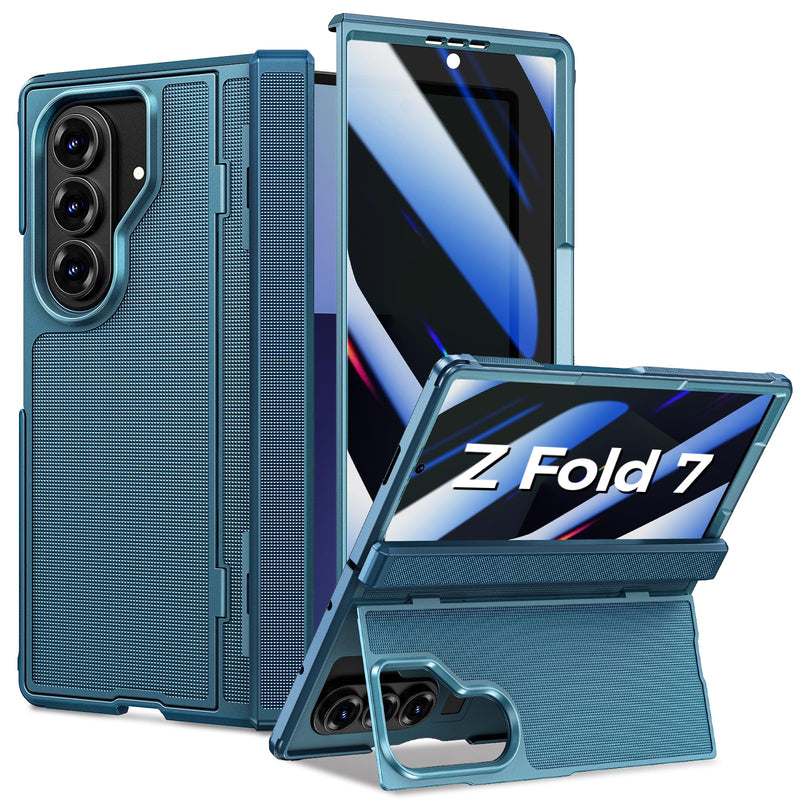 for Samsung Galaxy Z Fold 7 Case with Privacy Screen Protector, Kickstand & Hinge Protection – Rugged Hard 360° Full Body Protective Phone Cover Case for Z Fold 7 5G 2025 - Black