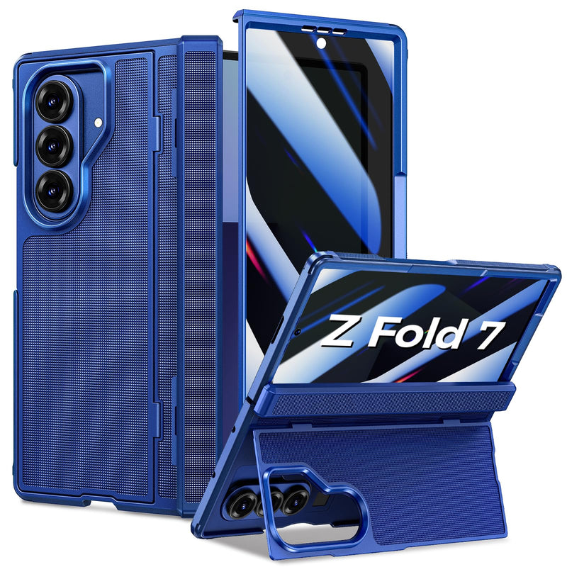 for Samsung Galaxy Z Fold 7 Case with Privacy Screen Protector, Kickstand & Hinge Protection – Rugged Hard 360° Full Body Protective Phone Cover Case for Z Fold 7 5G 2025 - Black