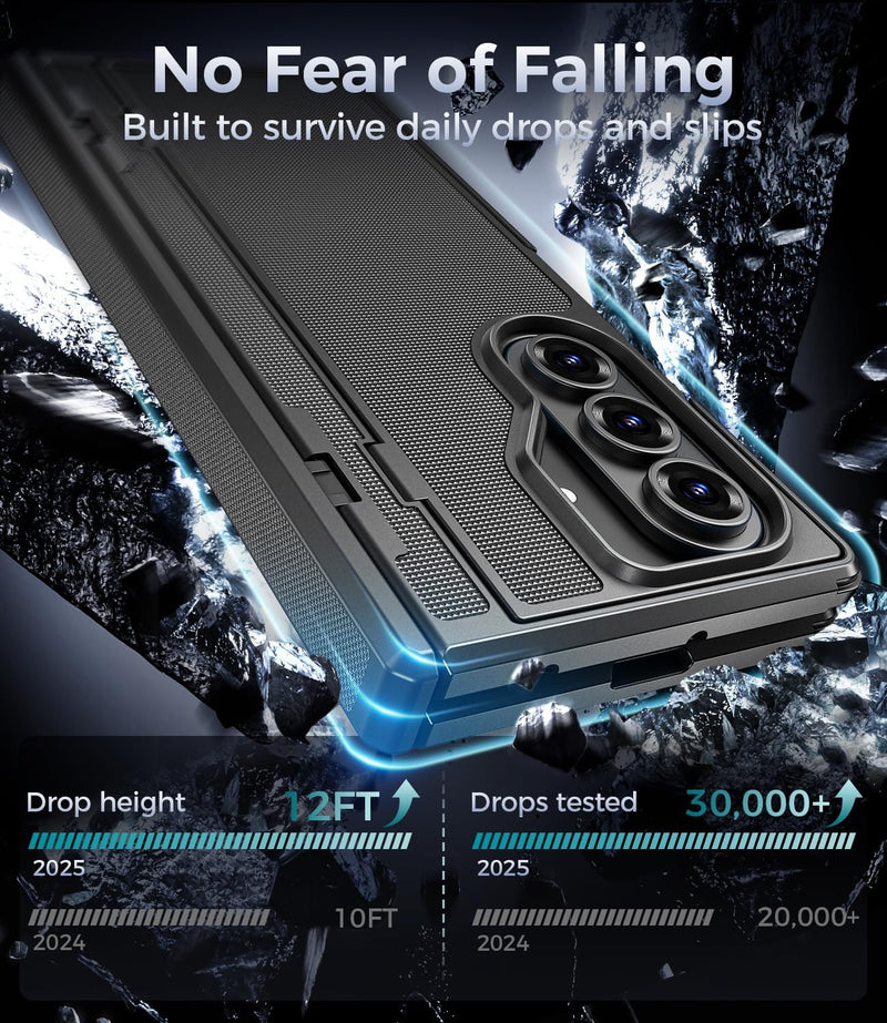 for Samsung Galaxy Z Fold 7 Case with Privacy Screen Protector, Kickstand & Hinge Protection – Rugged Hard 360° Full Body Protective Phone Cover Case for Z Fold 7 5G 2025 - Black