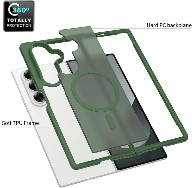 for Samsung Galaxy Z Fold7 (2025) Case Compatible with MagSafe Slim Thin Hard PC Translucent Frosted Rugged Drop - Proof Shockproof Protective Case for Samsung Galaxy Z Fold7 (2025) (Dark Green)