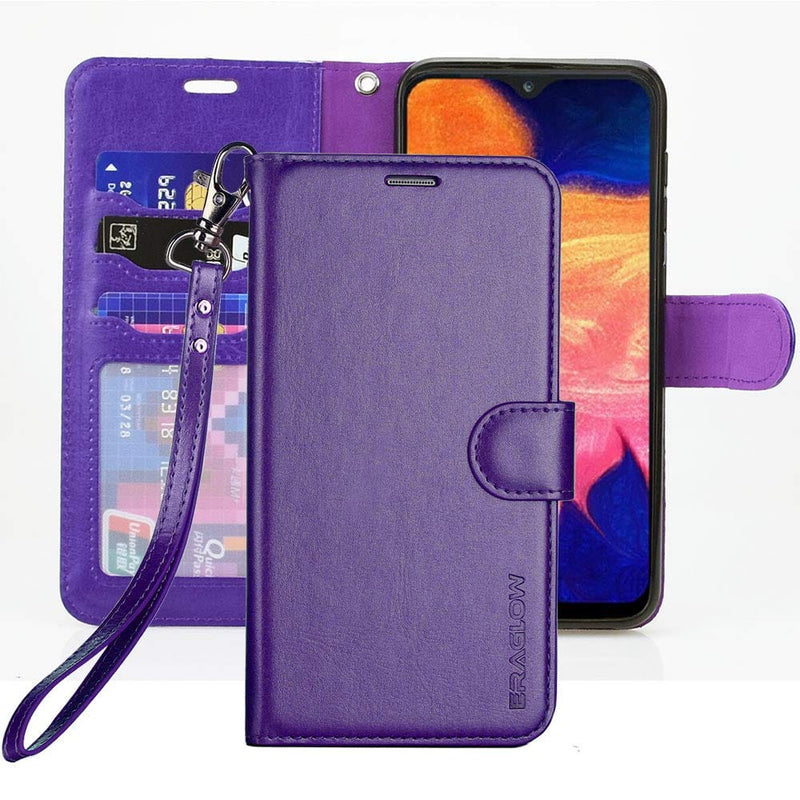 Galaxy A10E wallet case – black leather flip with card slots