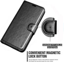 Galaxy A10E wallet case – black leather flip with card slots