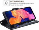 Galaxy A10E wallet case – black leather flip with card slots