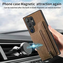 Galaxy S25 Ultra Zipper Leather Magnet Wallet Case