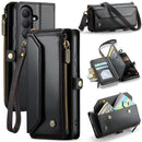 Galaxy S26 Leather Case Zipper 10 Card Slots Phone Cover with Straps