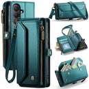 Galaxy S26 Leather Case Zipper 10 Card Slots Phone Cover with Straps