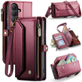 Galaxy S26 Leather Case Zipper 10 Card Slots Phone Cover with Straps