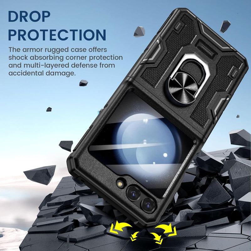 Galaxy Z Flip 5 Case Stand, 360°Ring Magnetic Ring Kickstand & Belt Clip Holster & Camera Screen Protector - Gorilla Cases