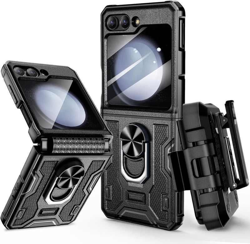 Galaxy Z Flip 5 Case Stand, 360°Ring Magnetic Ring Kickstand & Belt Clip Holster & Camera Screen Protector - Gorilla Cases