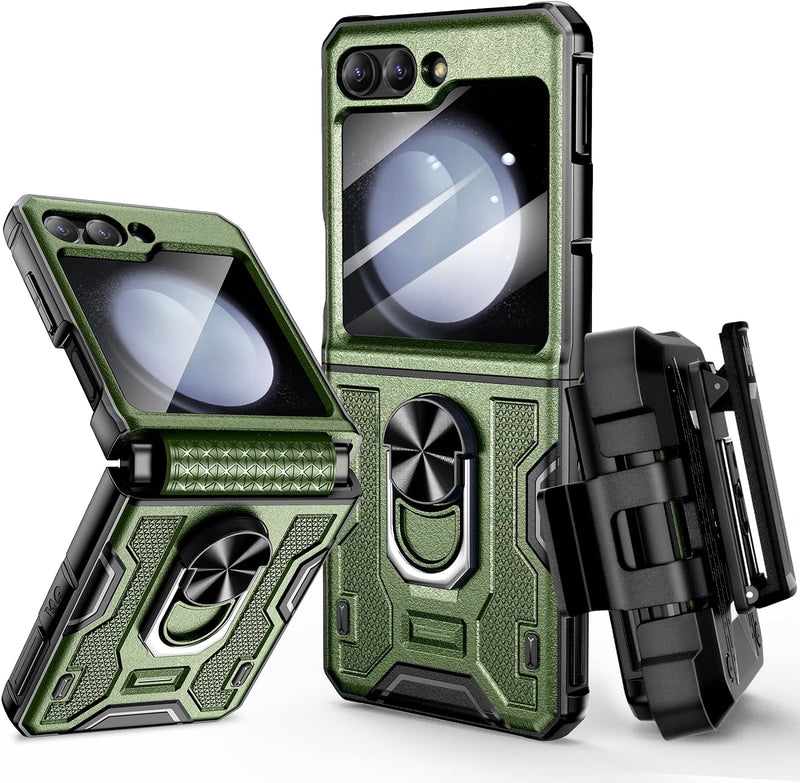 Galaxy Z Flip 5 Case Stand, 360°Ring Magnetic Ring Kickstand & Belt Clip Holster & Camera Screen Protector - Gorilla Cases