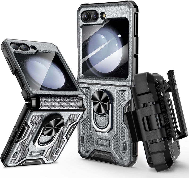 Galaxy Z Flip 5 Case Stand, 360°Ring Magnetic Ring Kickstand & Belt Clip Holster & Camera Screen Protector - Gorilla Cases