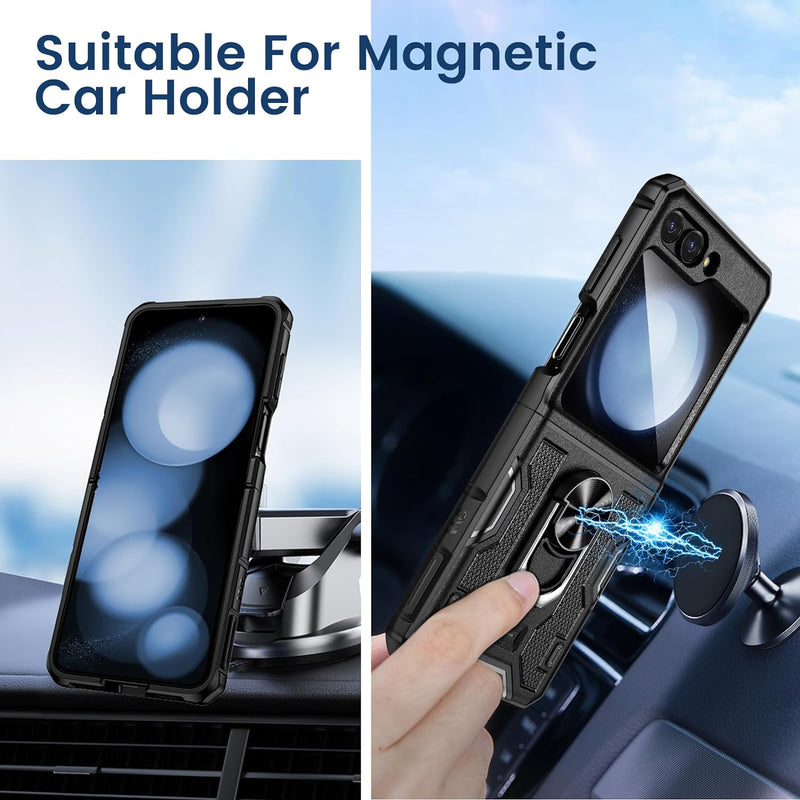 Galaxy Z Flip 5 Case Stand, 360°Ring Magnetic Ring Kickstand & Belt Clip Holster & Camera Screen Protector - Gorilla Cases