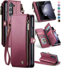 Galaxy Z fold 5 Case, Z fold 5 Pen Holder Slot Wristlet PU Leather Case