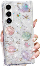 Galaxy Z Fold 7 clear glitter planet case with stars and moons