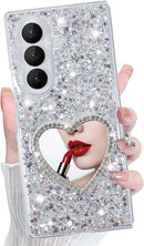 Galaxy Z Fold 7 glitter love mirror case with heart design and protective shell