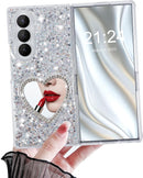Galaxy Z Fold 7 glitter love mirror case with heart design and protective shell