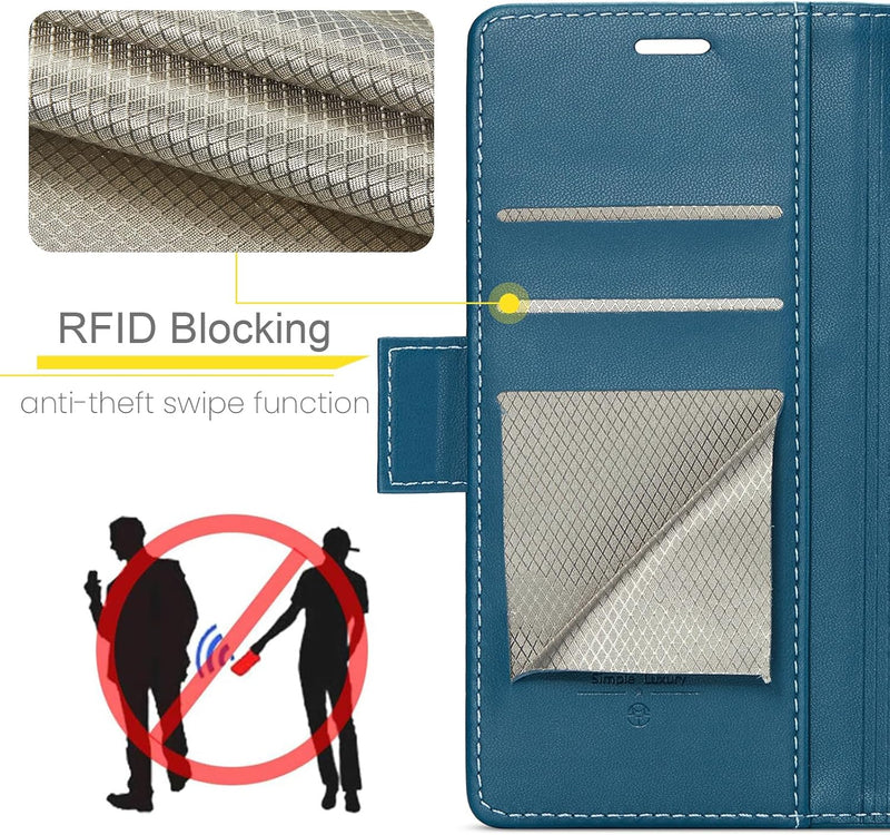Galaxy Z Fold 7 leather wallet case with RFID blocking and flip stand