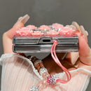 Galaxy Z Fold 7 mirror rhinestone glitter case with strap
