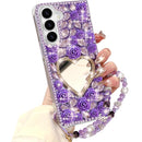 Galaxy Z Fold 7 mirror rhinestone glitter case with strap