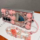 Galaxy Z Fold 7 mirror rhinestone glitter case with strap