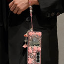 Galaxy Z Fold 7 mirror rhinestone glitter case with strap