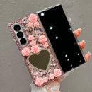 Galaxy Z Fold 7 mirror rhinestone glitter case with strap