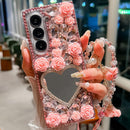 Galaxy Z Fold 7 mirror rhinestone glitter case with strap