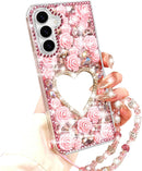 Galaxy Z Fold 7 mirror rhinestone glitter case with strap
