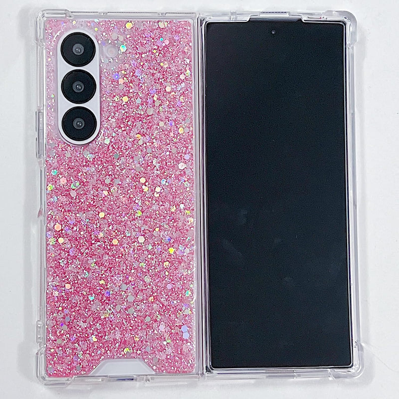 Galaxy Z Fold 7 pink glitter case for women and girls