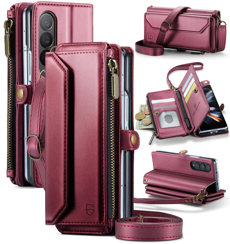Galaxy Z Fold 7 wallet case with RFID blocking and shoulder strap