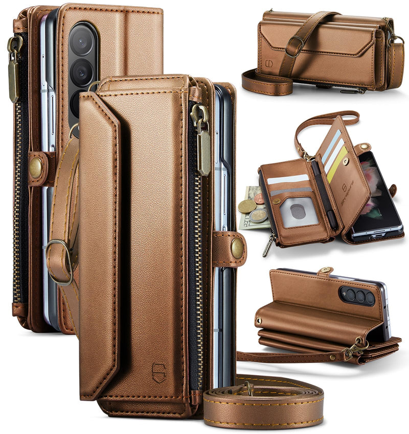 Galaxy Z Fold 7 wallet case with RFID blocking and shoulder strap